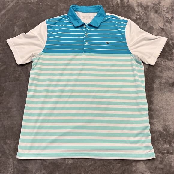Vineyard Vines Performance Polo Shirt Mens Large Blue Stripes Preppy Rugby Golf - Picture 1 of 12